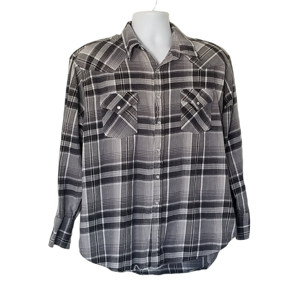 Ely Cattleman Shirt Vintage Mens XL Western Flannel Pearl Snap Long Sleeve Gray - Picture 4 of 9